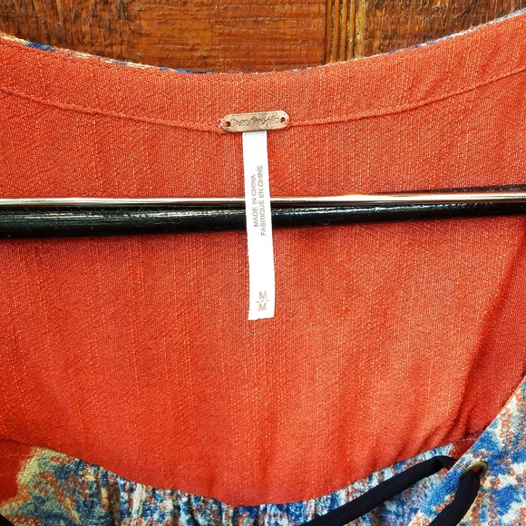 Free People~Orange and Blue~Peasant Top~Medium - Picture 7 of 8